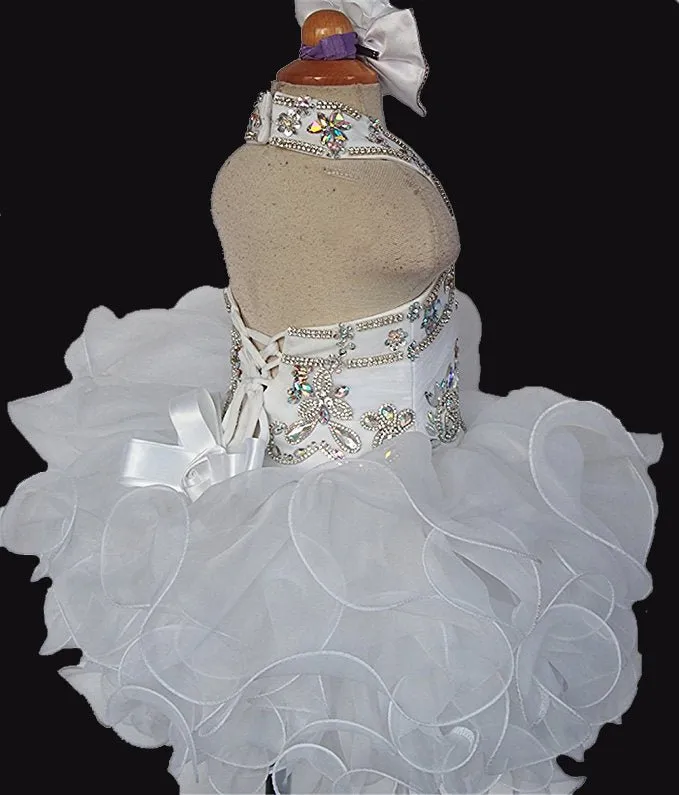 Halter AB Beaded Glitz Pageant Dress For Little Girls'
