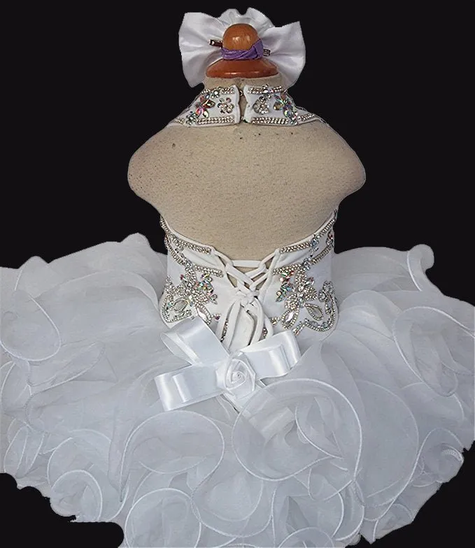 Halter AB Beaded Glitz Pageant Dress For Little Girls'