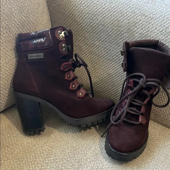 🆕🏍️Harley-Davidson Suede Burgundy Lace-Up Ankle Booties