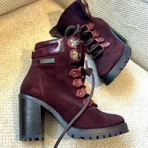 🆕🏍️Harley-Davidson Suede Burgundy Lace-Up Ankle Booties