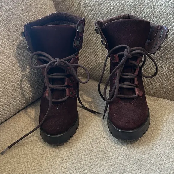 🆕🏍️Harley-Davidson Suede Burgundy Lace-Up Ankle Booties