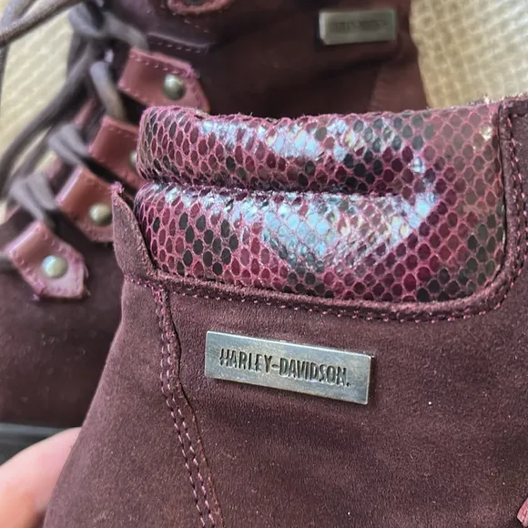 🆕🏍️Harley-Davidson Suede Burgundy Lace-Up Ankle Booties