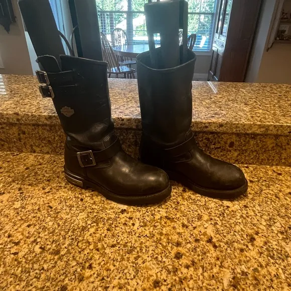 Harley Davidson Vintage Black Leather Motorcycle Biker Boots Men’s 7 Wmns 8.5