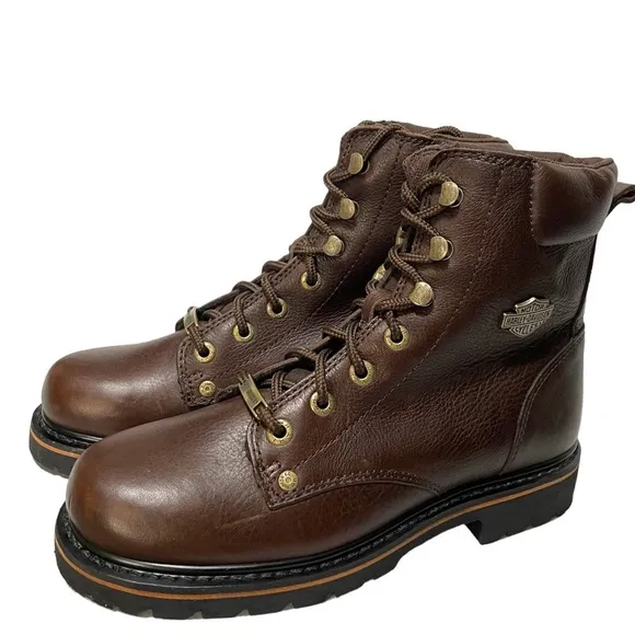 Harley-Davidson Wolverine Brown Pebbled Leather Cresson Laced Moto Riding Boots