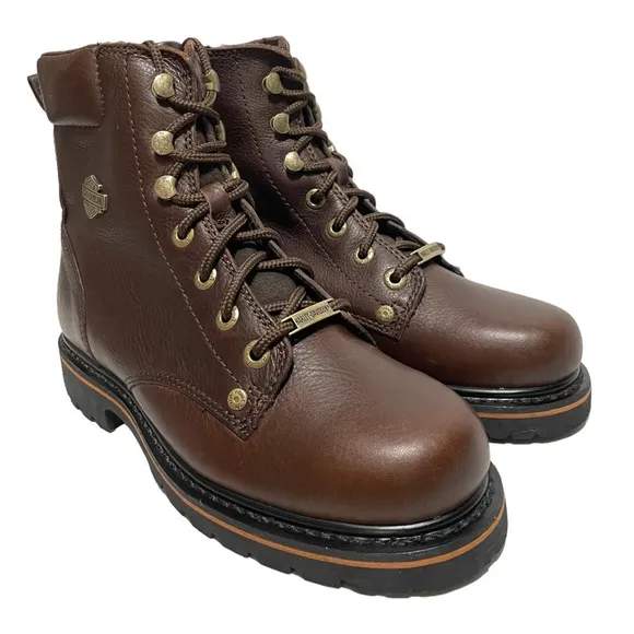 Harley-Davidson Wolverine Brown Pebbled Leather Cresson Laced Moto Riding Boots