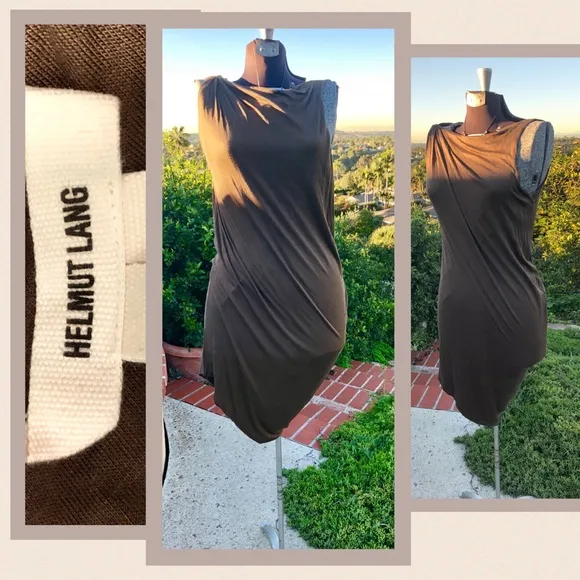 HELMUT LANG designer dress Brown asymmetrical dress modern y2k formal / casual 6
