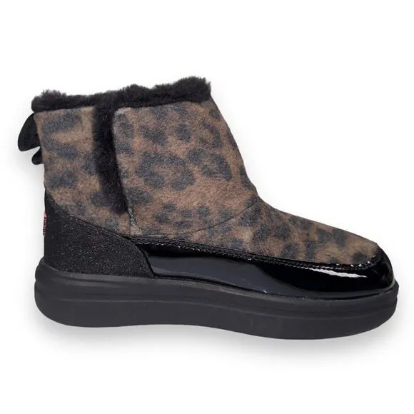 Hey Dude Mel Leo Black (Leopard) Boots Youth 4 Women's 5