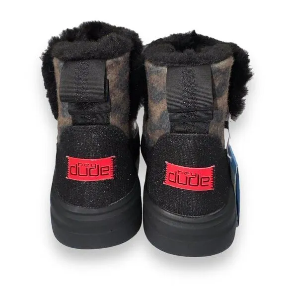 Hey Dude Mel Leo Black (Leopard) Boots Youth 4 Women's 5