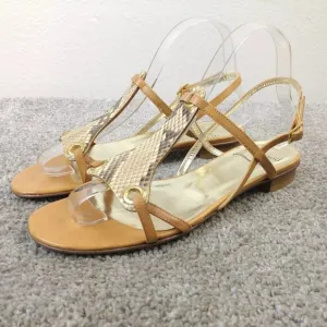Heyraud Sandals Womens 37 EU Shoes Brown Leather Snake Print Slingback Italy