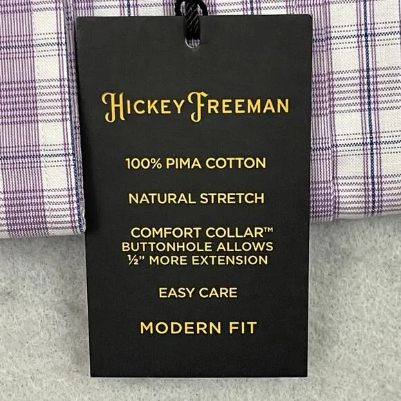 Hickey Freeman Mens Dress Shirt 16.5 34/35 Purple Plaid Modern Fit Stretch Pima