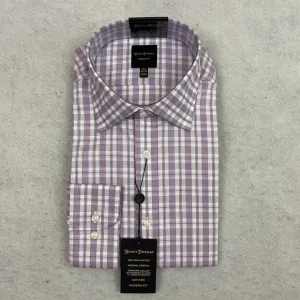 Hickey Freeman Mens Dress Shirt 16.5 34/35 Purple Plaid Modern Fit Stretch Pima
