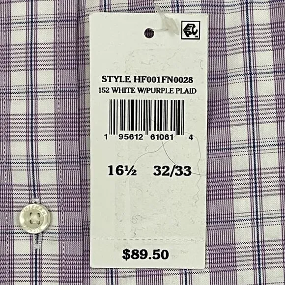 Hickey Freeman Mens Dress Shirt 16.5 34/35 Purple Plaid Modern Fit Stretch Pima