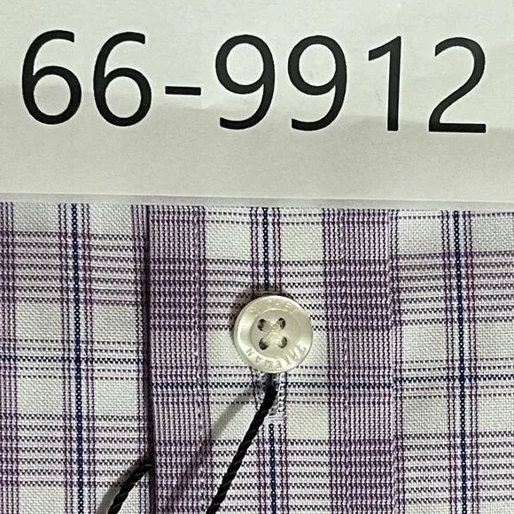 Hickey Freeman Mens Dress Shirt 16.5 34/35 Purple Plaid Modern Fit Stretch Pima