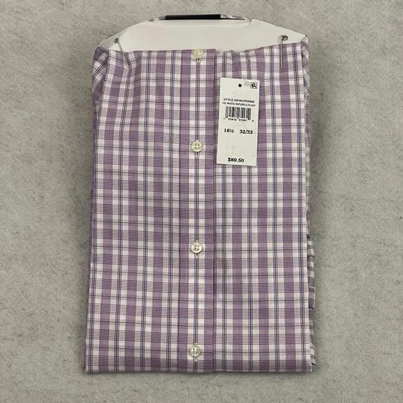 Hickey Freeman Mens Dress Shirt 16.5 34/35 Purple Plaid Modern Fit Stretch Pima