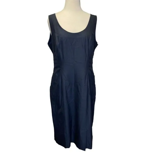 Hilton Hollis NWT Modern Career Dress Sz 12‎ Indigo Blue Sleeveless Pleat Detail
