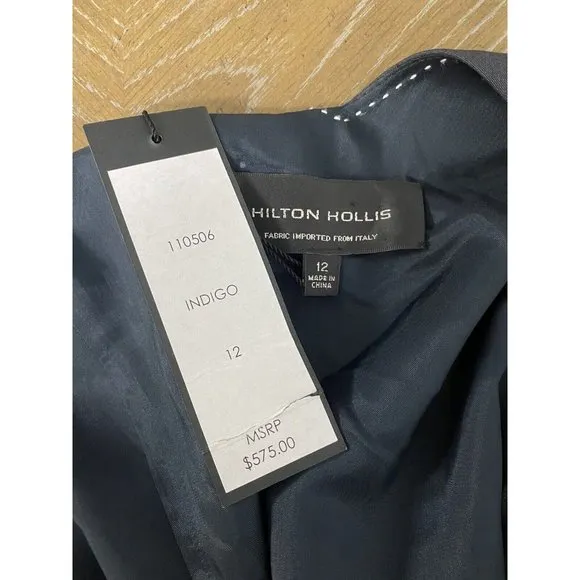 Hilton Hollis NWT Modern Career Dress Sz 12‎ Indigo Blue Sleeveless Pleat Detail