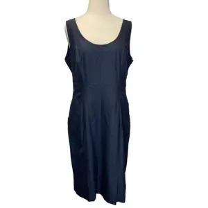 Hilton Hollis NWT Modern Career Dress Sz 12‎ Indigo Blue Sleeveless Pleat Detail