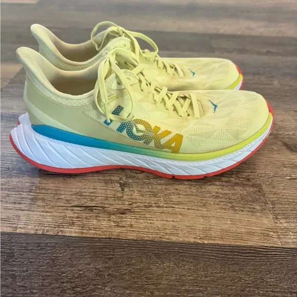 Hoka One carbon X Vibrant Yellow and Blue Running Shoes with Breathable Mesh EUC