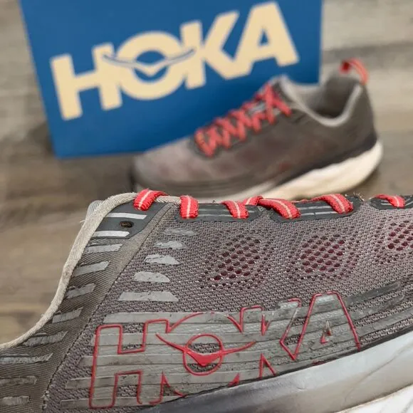 Hoka One One Bondi 6 Shoes Alloy Gray Red Running Sneaker - Men's Size 10