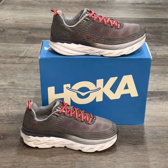 Hoka One One Bondi 6 Shoes Alloy Gray Red Running Sneaker - Men's Size 10