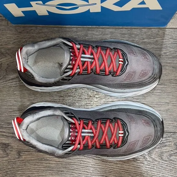 Hoka One One Bondi 6 Shoes Alloy Gray Red Running Sneaker - Men's Size 10
