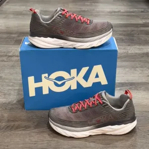 Hoka One One Bondi 6 Shoes Alloy Gray Red Running Sneaker - Men's Size 10