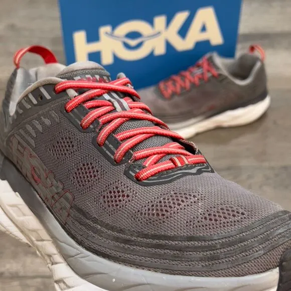 Hoka One One Bondi 6 Shoes Alloy Gray Red Running Sneaker - Men's Size 10