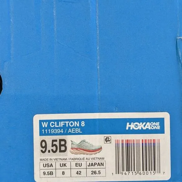 Hoka One One Clifton 8 Running Shoes, Aqua, Women's 9.5 M