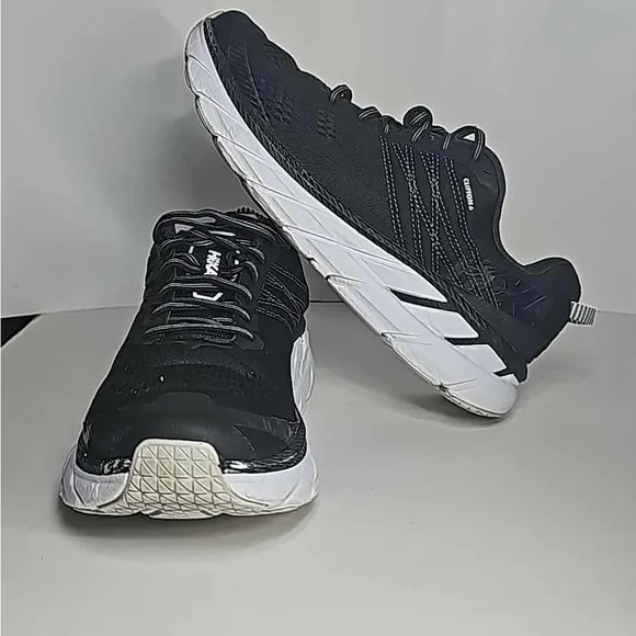 Hoka  One One Clifton Men's Black and White Running Shoes 9.5