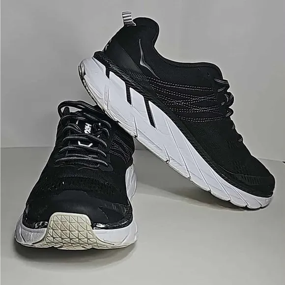 Hoka  One One Clifton Men's Black and White Running Shoes 9.5