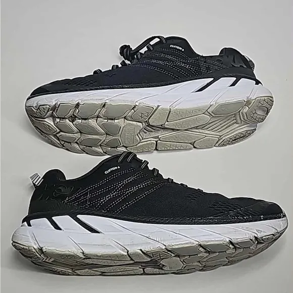 Hoka  One One Clifton Men's Black and White Running Shoes 9.5
