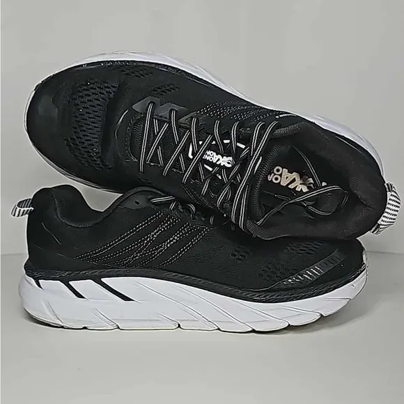 Hoka  One One Clifton Men's Black and White Running Shoes 9.5