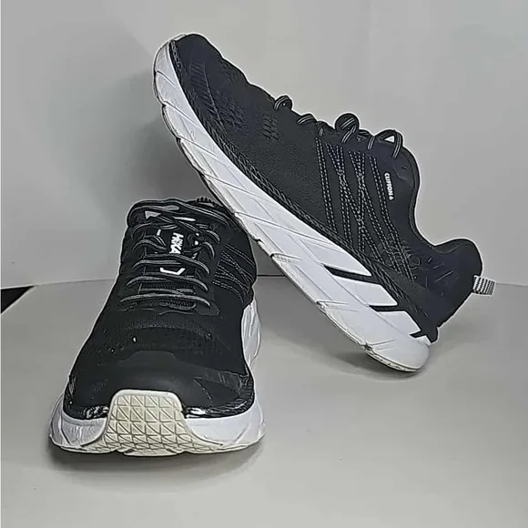Hoka  One One Clifton Men's Black and White Running Shoes 9.5