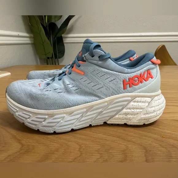 HOKA One One Gaviota 4 Women’s Running Shoes | Size 8.5 | Blue Fog Coral