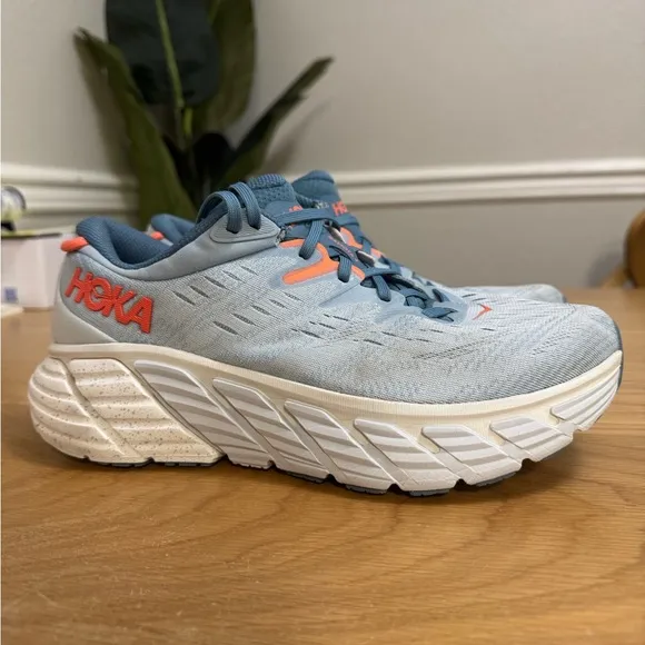 HOKA One One Gaviota 4 Women’s Running Shoes | Size 8.5 | Blue Fog Coral