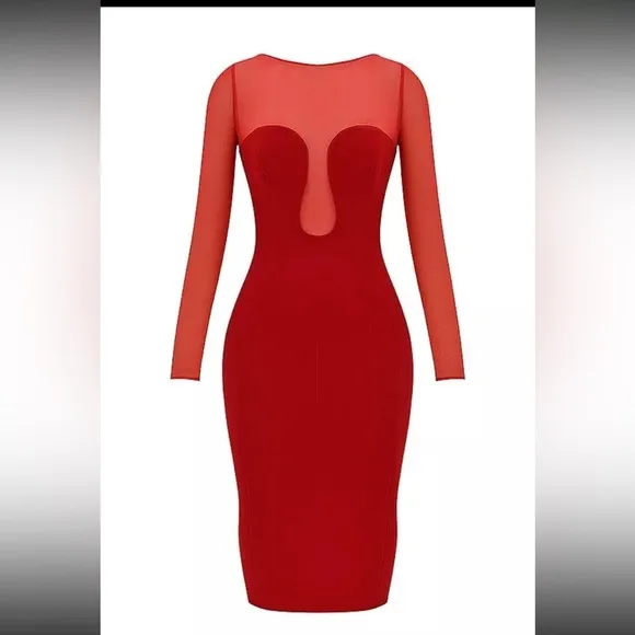 HOUSE OF CB Darcy Scarlet Plunge Midi Dress/Size XS-US 2-4 NWOT