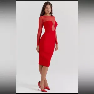 HOUSE OF CB Darcy Scarlet Plunge Midi Dress/Size XS-US 2-4 NWOT