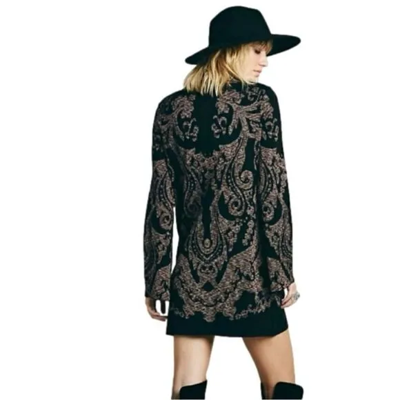 HP Free People Modern Love long sleeve mini dress black pink S.