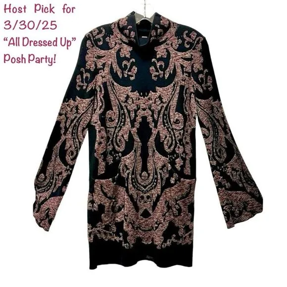 HP Free People Modern Love long sleeve mini dress black pink S.