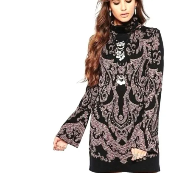 HP Free People Modern Love long sleeve mini dress black pink S.