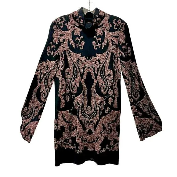 HP Free People Modern Love long sleeve mini dress black pink S.