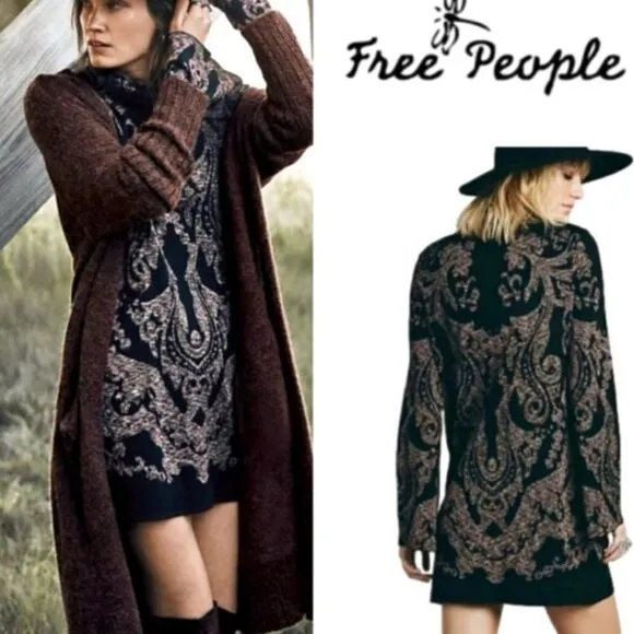 HP Free People Modern Love long sleeve mini dress black pink S.