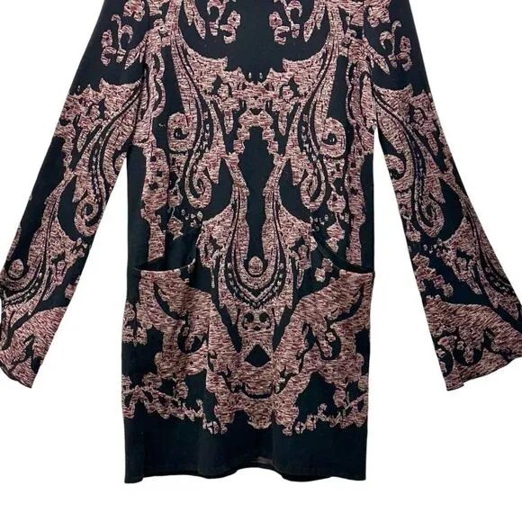 HP Free People Modern Love long sleeve mini dress black pink S.