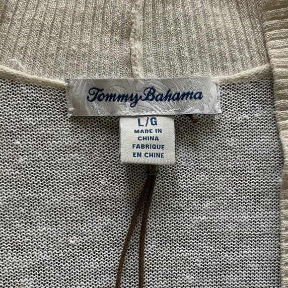 🎉HP🎉 TOMMY BAHAMA Lea Shimmer Cardigan Linen Sz L Gold Metallic 3/4 Sleeve NWT