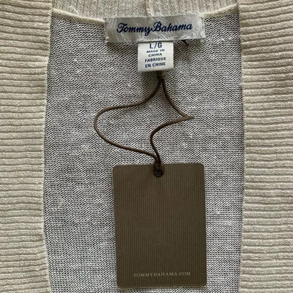 🎉HP🎉 TOMMY BAHAMA Lea Shimmer Cardigan Linen Sz L Gold Metallic 3/4 Sleeve NWT