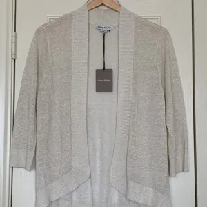 🎉HP🎉 TOMMY BAHAMA Lea Shimmer Cardigan Linen Sz L Gold Metallic 3/4 Sleeve NWT