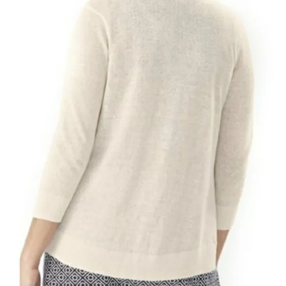 🎉HP🎉 TOMMY BAHAMA Lea Shimmer Cardigan Linen Sz L Gold Metallic 3/4 Sleeve NWT