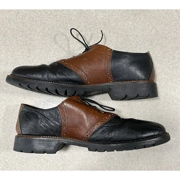 HS Trask Bison Leather Oxford Saddle Shoes Men’s 10M Dress Shoes Office Made-USA