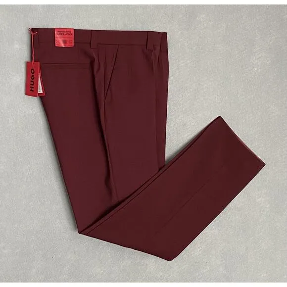 Hugo Boss Men's 34x31 Dress Pant Modern Fit Virgin Wool Blend Dark Red NEW