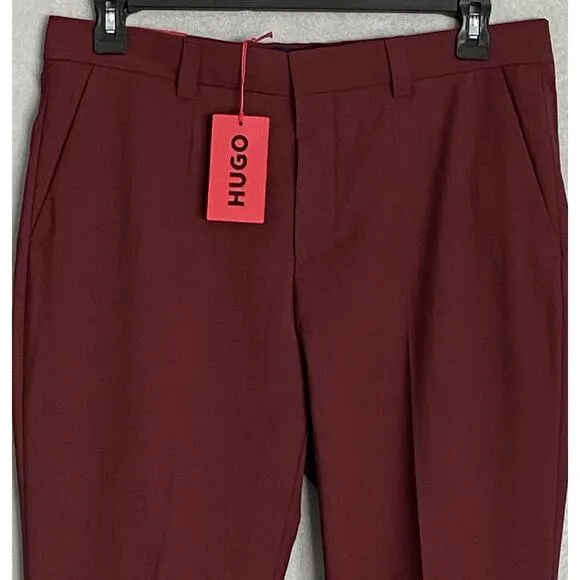 Hugo Boss Men's 34x31 Dress Pant Modern Fit Virgin Wool Blend Dark Red NEW